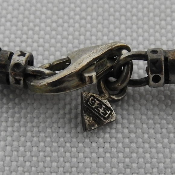 L721 Brown Cord Hammered Cross Necklace Stamped 925 Israel - Picture 6 of 6